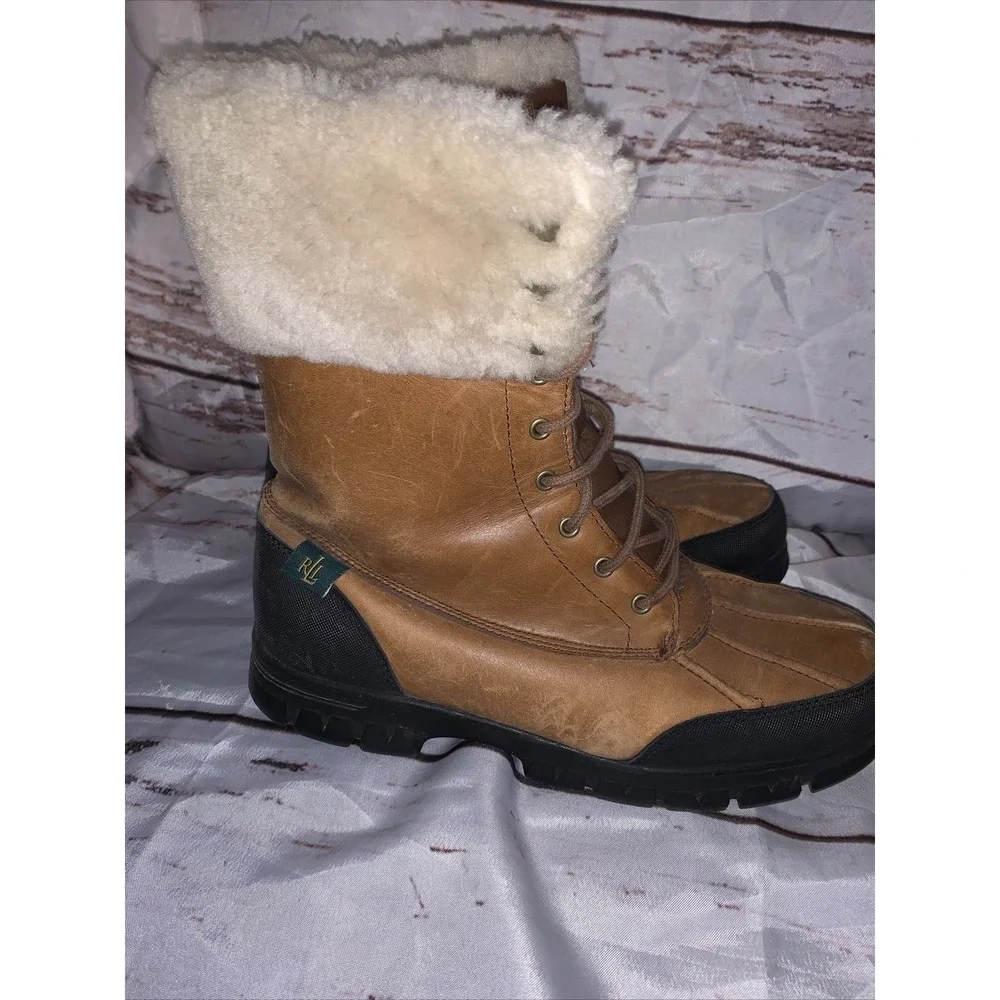 Ralph Lauren Quinta Duck Australian Shearling Boots Brown‎ Women's Size 7.5